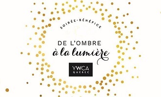 Affichette sur fond blanc : « nuage » circulaire de points jaunes. Titre au milieu avec logo YWCA Québec.
