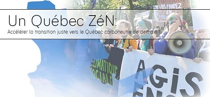 Affichette sur fond d'une photo floue de jeunes manifestant. On discerne une jeune parlant dans une porte-voix. La bannière parle d'agir..