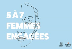Affichette sur fond bleu poudre : dessin à trait simple et fin d'un visage féminin. Logo des deux associations.