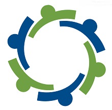 Logo du Conseil québécois de la coopération et de la mutualité : cercle composé de six lignes rappelant des têtes, ressemblant à un engrenage mécanique.